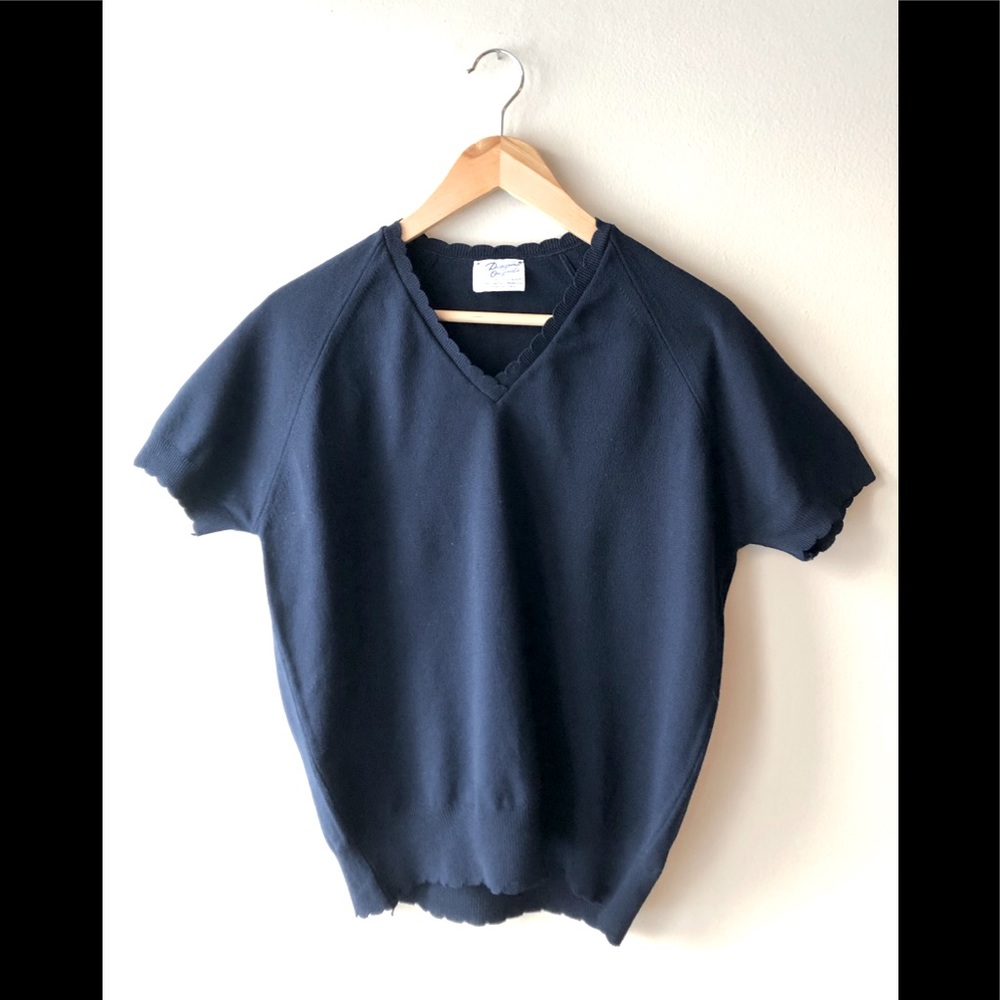 VTG Sweater T Antron Nylon Scalloped Accents Blue